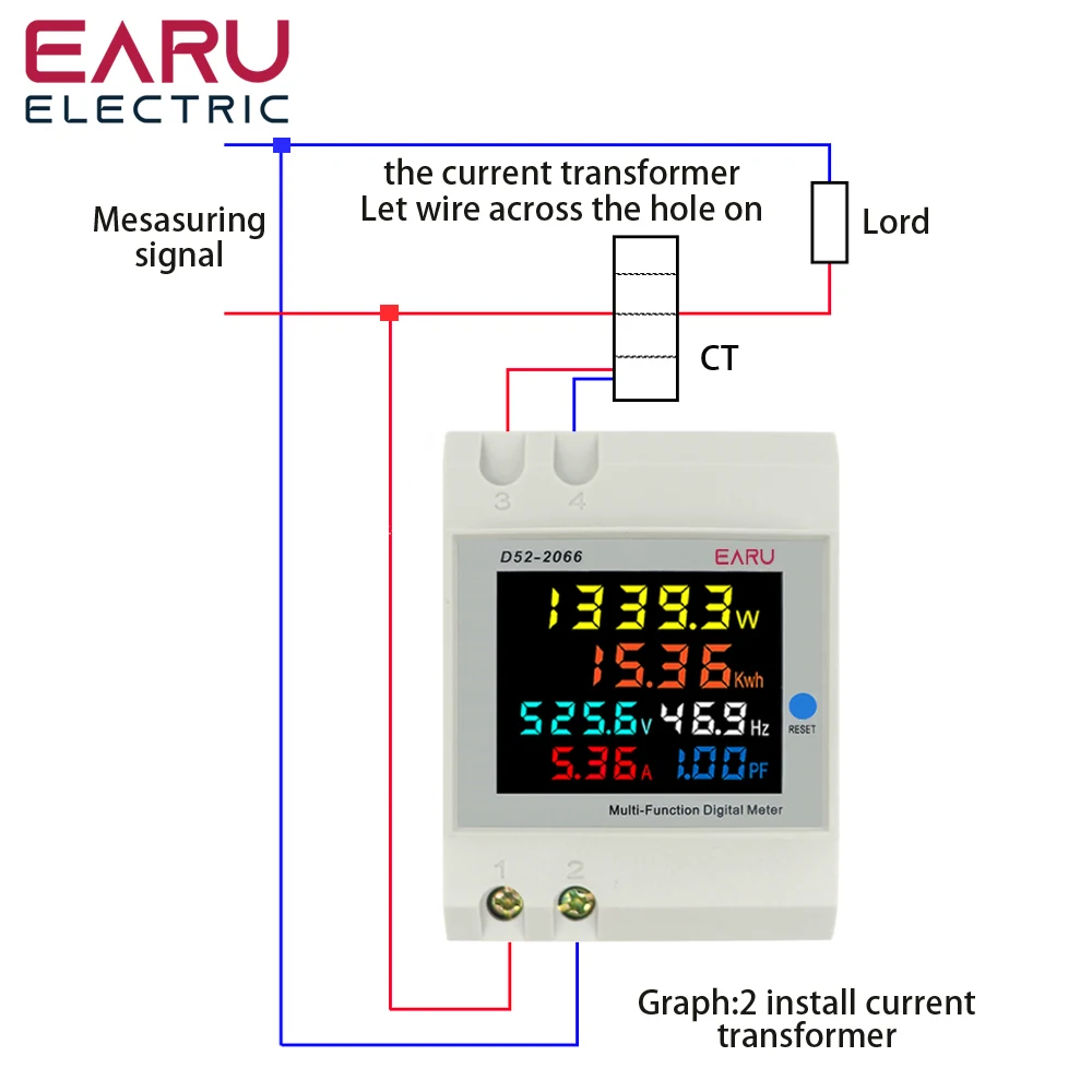 Imagem -03 - Medidor de Frequência da Energia Elétrica 6in Trilho do Ruído Monitor da C.a. Corrente da Tensão Poder Factor Ativo Kwh D522066 110v 220v 380v 100a
