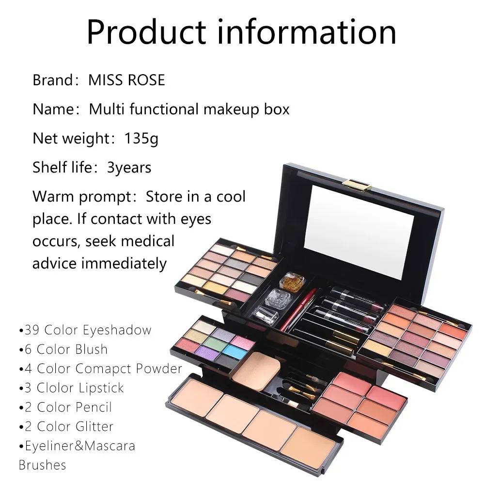 MISS ROSE Makeup Set Box Professional Full Kit 39 Color Eyeshadow Palette Powder Lipstick Brush Foundation Cosmetic Gifts Women