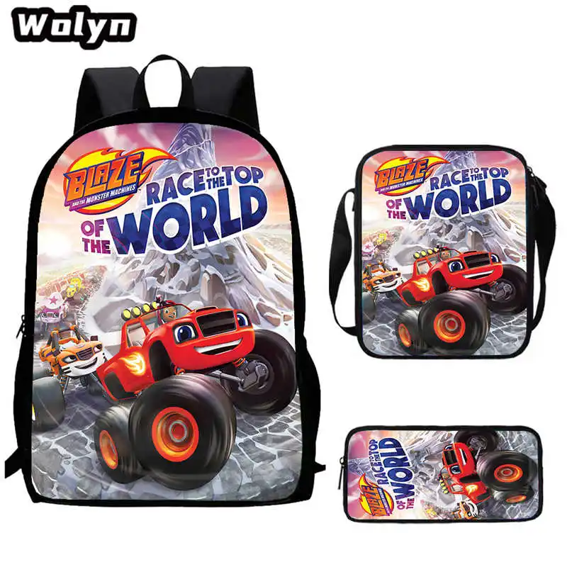 Mochila Blaze and the Monster Machines, bolsa de ombro, bolsa de lápis, mochila escolar personalizada para meninas, conjunto 3pcs