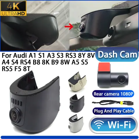 아우디 A1 S1 A3 S3 RS3 8Y 8V A4 S4 RS4 B8 8K B9 8W A5 S5 RS5 F5 8T 4K용 블랙박스 카메라 DVR 와이파이 플러그 앤 플레이 비디오 레코더