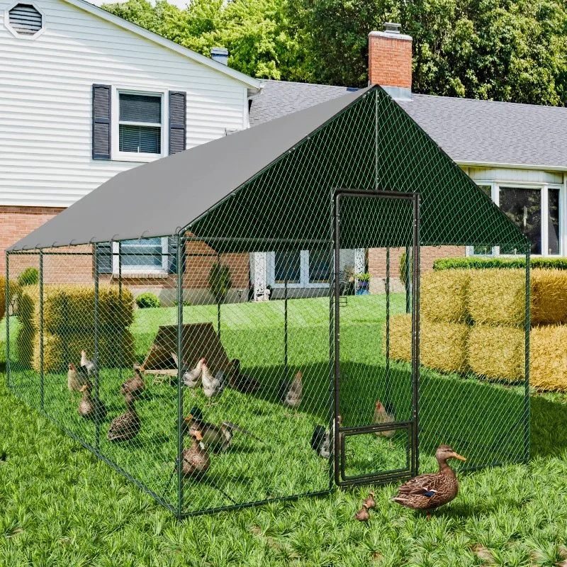 Gallinero Metálico Reforzado de Alta Resistencia Tallas L XL XXL con Cubierta y Malla de Nylon, Corral para Aves de Corral y Animales Domésticos para Jardín Exterior