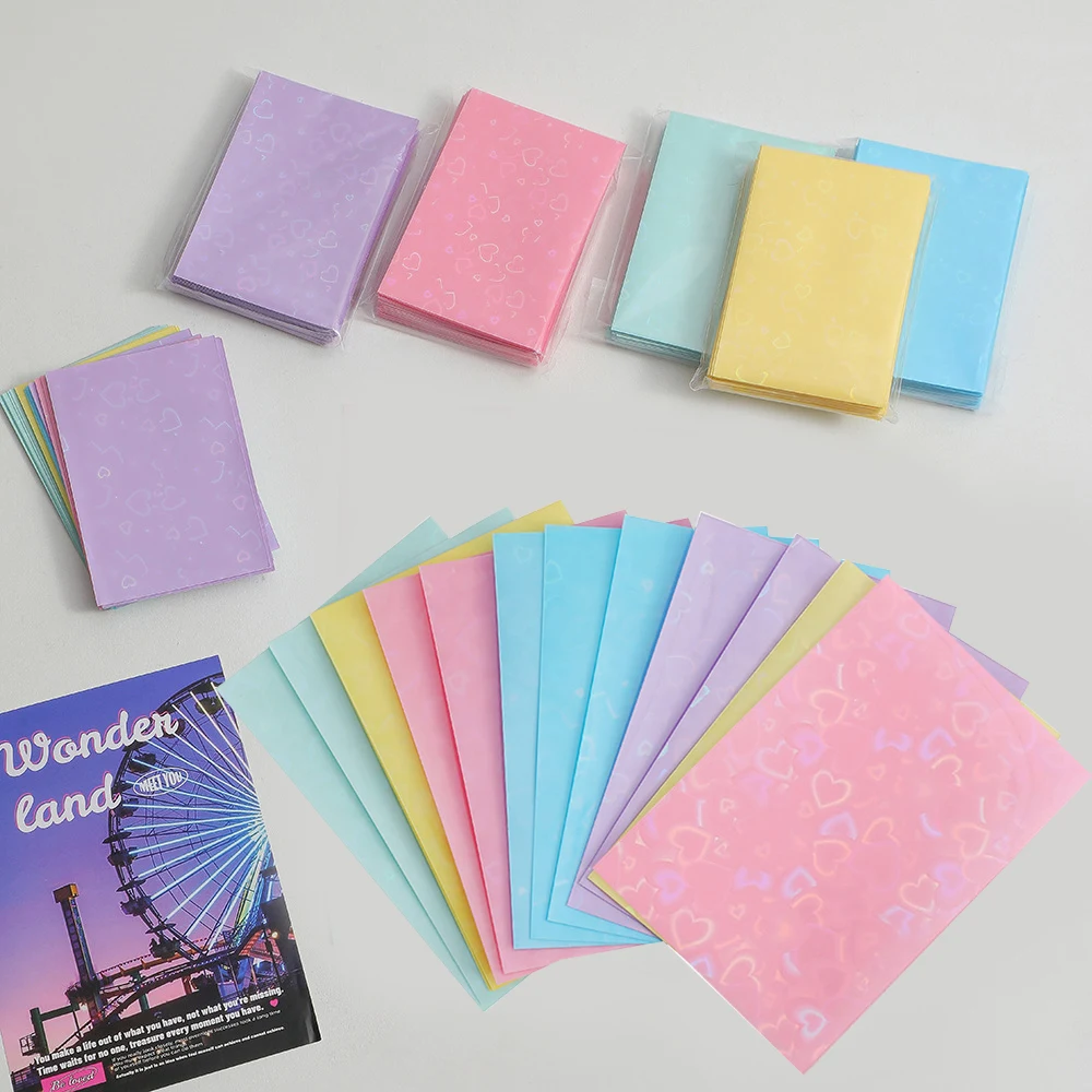 20pcs/set Laser Love Holographic Foil Protective Film Idol Photocard Sleeves Candy Color Card Holder Laser Flashing Card Sleeves