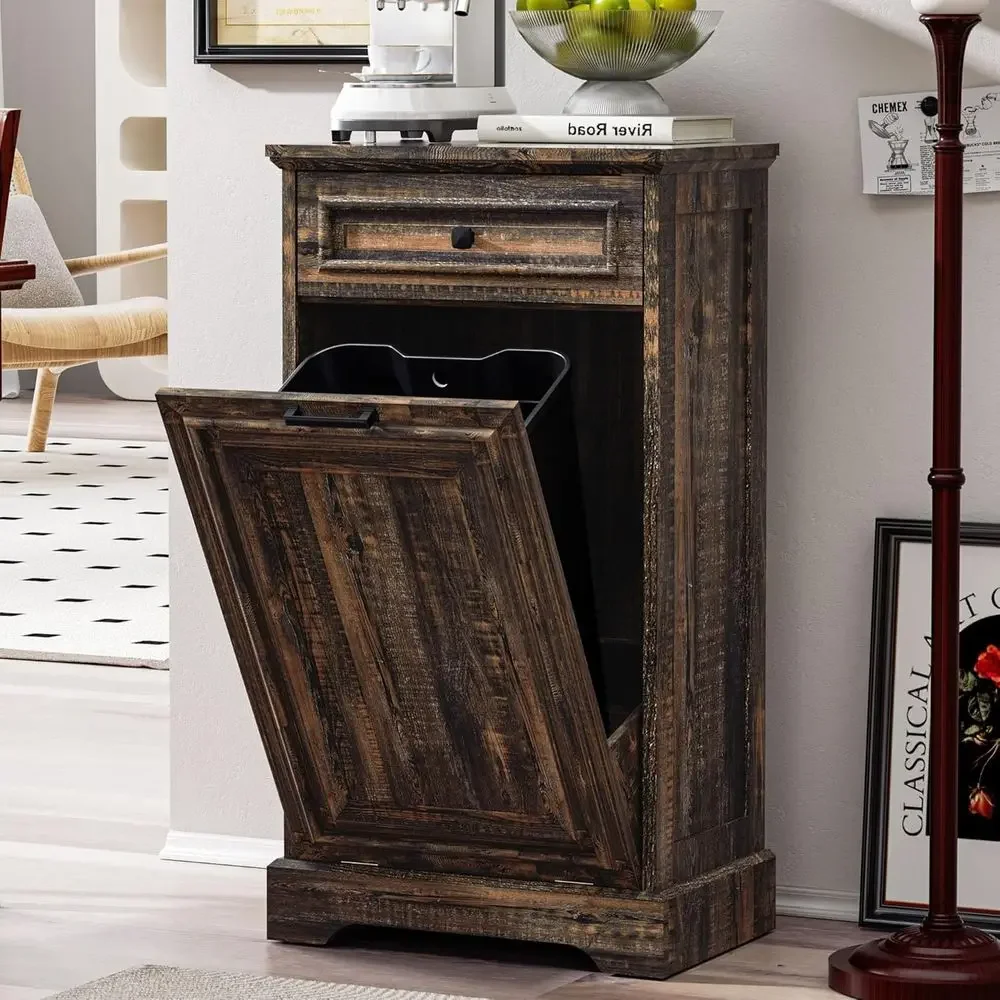 

Hidden Kitchen Waste Bin Cabinet with Standing Recycling, Rustic Brown
