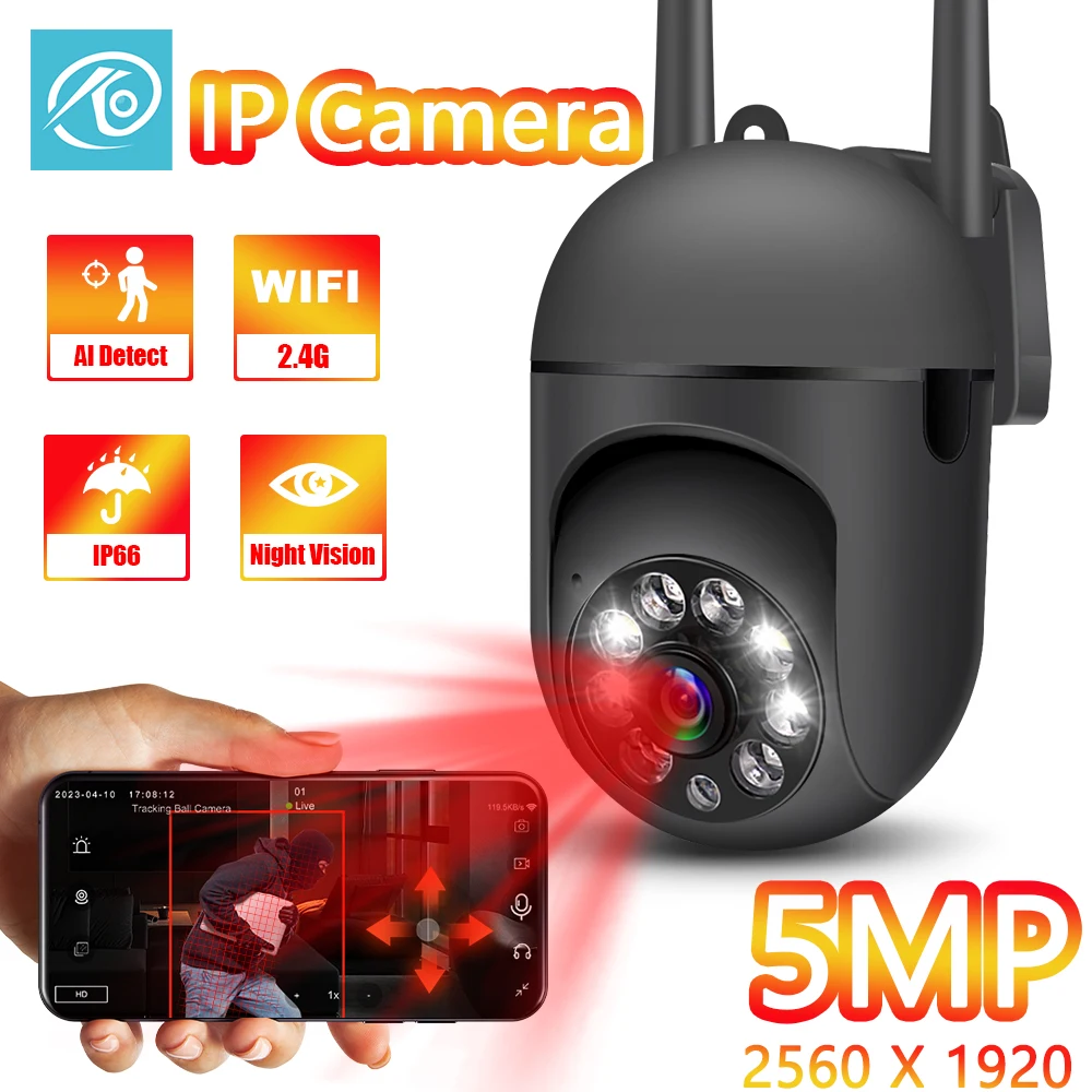 

Wi-Fi камера безопасности 5MP IP-камера уличная беспроводная защита безопасности видеонаблюдение автоматическое отслеживание обнаружение человека 2.4G ONVIF