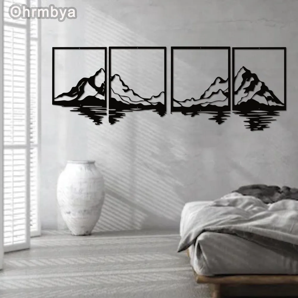 Ohrmbya4 PCSLarge Mountains Wall Decor Brighten Up Your Home's Entrance Mountain Forest Painting Suitable  (Mountains Rivers)