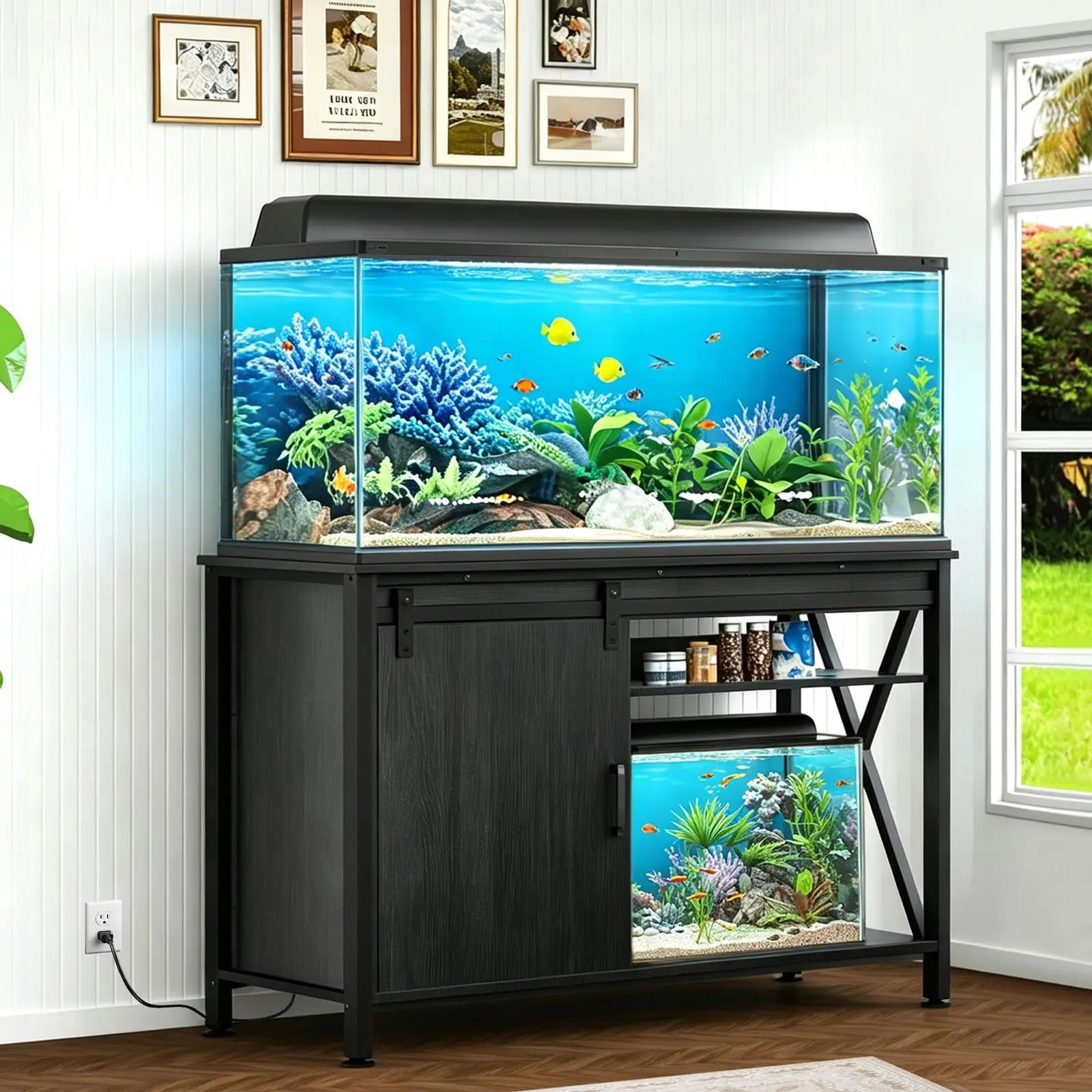 Aquarium Stand with Sliding Door,40-50 Gallon Fish Tank Stand,Black