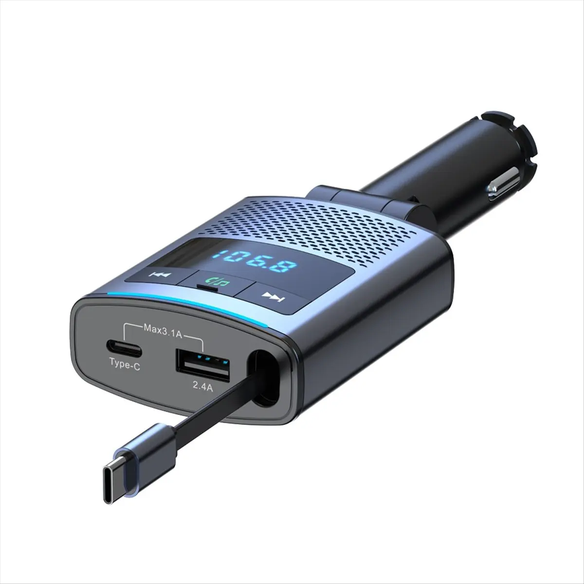 A14M BC99 Car Bluetooth Fm Transmitter Mobile Phone Notebook Car Charger with Retractable Cable Super Fast Charging
