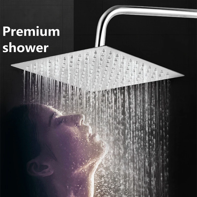 Stainless Steel  Ultra-thin Shower Heads Bathroom 12/10/8/6/4 Inch Rainfall Shower Head Round & Square Top Spray Wall Mounted