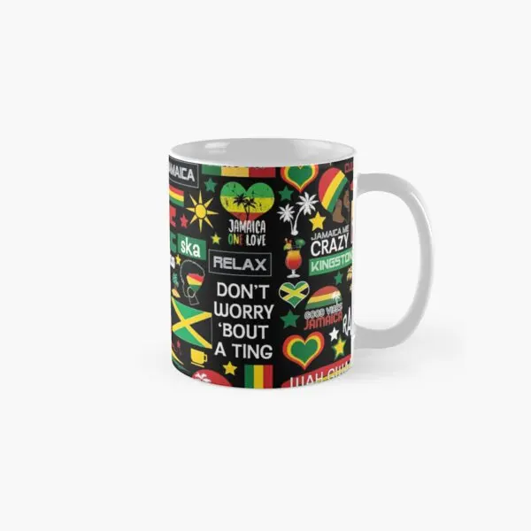 Jamaica One Love Culture Pattern Classic  Mug Picture Cup Handle Round Printed Simple Drinkware Image Photo Design Tea Coffee