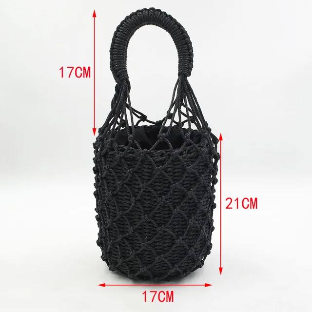 2 sztuk tkane torebki damskie kobiece słomy siatkowa torba czeski letnie torby plażowe ręcznie wiadro torba z siateczką Rattan Knitte top-uchwyt Tote