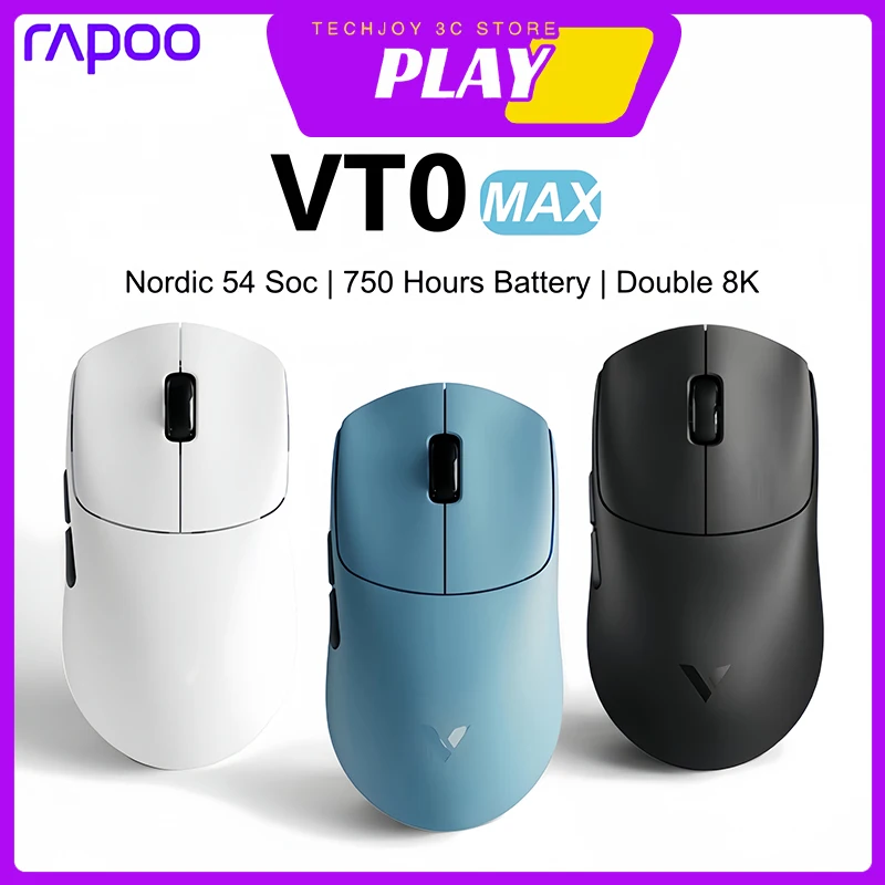 

Rapoo VT0 Max Wireless Gaming Mouse 2-Mode 2.4G Dual 8K Nordic52845 Paw3950 49g 750 Hours Battery FPS Customization Mice Gifts