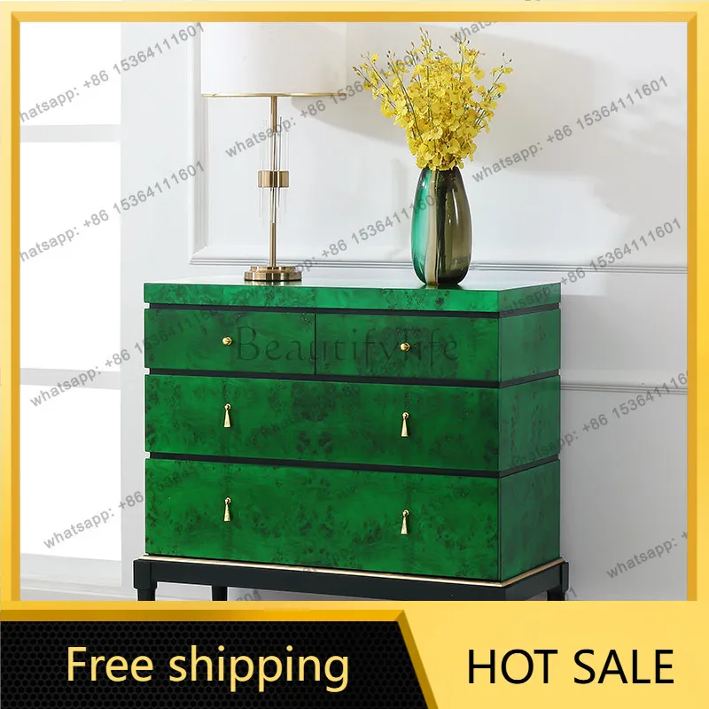 LD Italian light luxury grandmother green four-chest cabinet living room storage drawer locker