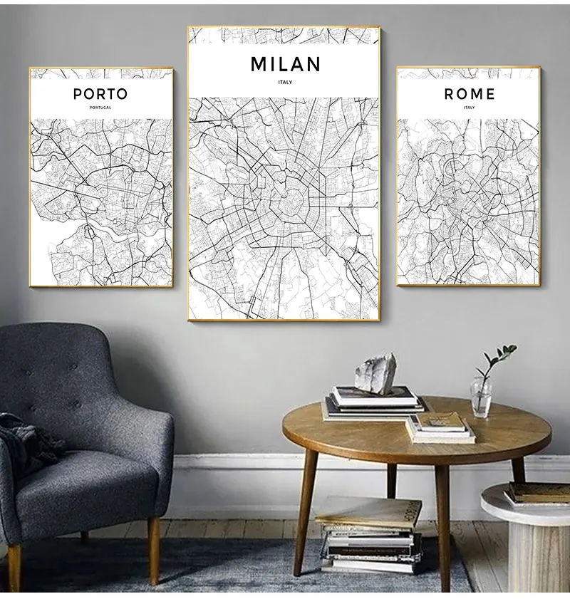 Prints Nordic Style Paintings Picture for Living Room Black and White World City Map New York Tokyo Paris Wall Art Canvas Poster