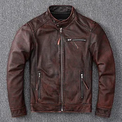 2024New Natural Calfskin Leather Jacket Men Genuine Moto Autumn Short Classic Business Leisure Corium Coat