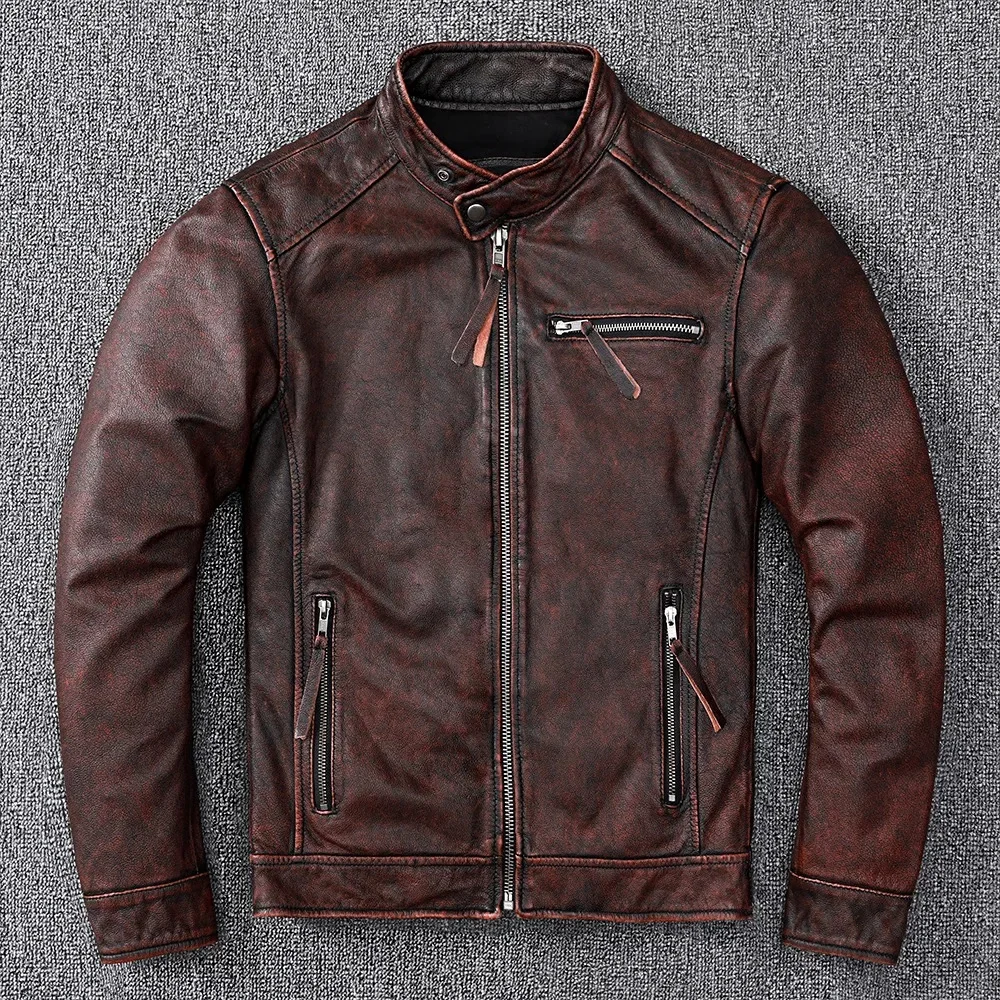 2024New Natural Calfskin Leather Jacket Men Genuine Moto Autumn Short Classic Business Leisure Corium Coat