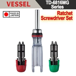 VESSEL Ratschenschraubendreher-Set mit 8 Bits/16 Bits Aufbewahrung im Griff Nr. TD-6816MG | TD-6804MG | TD-6808TX | TD-6808MG