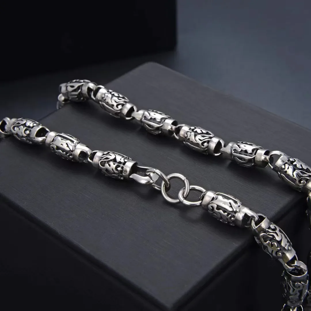 Vintage Gothic Punk Male Female S925 Sterling Silver Mantra Chains Necklaces for Men Women Hip Hop Party Jewelry Accessories