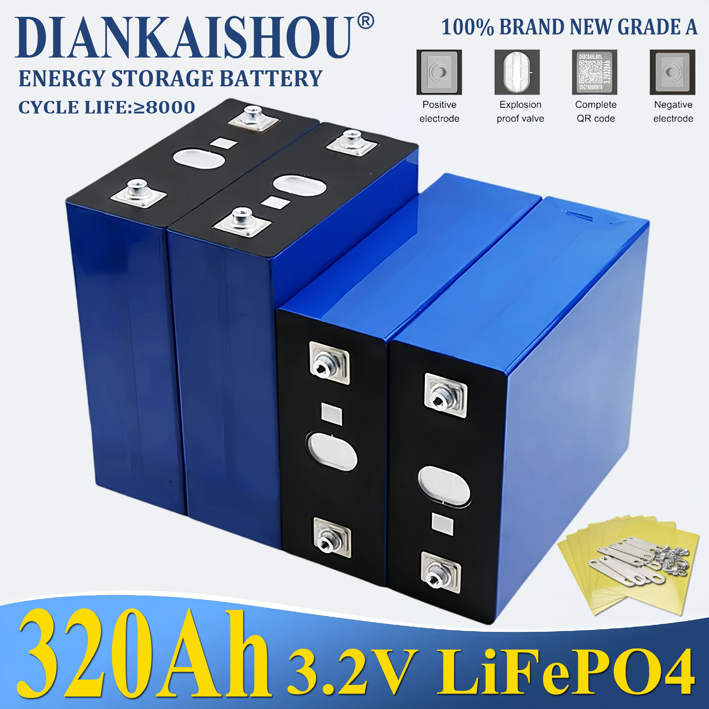 320Ah 3.2V Lifepo4 Rechargeable Battery Lithium  Phosphate Travel Solar Campers Cell 12V 24V 48V batteries new Grade A Tax Free