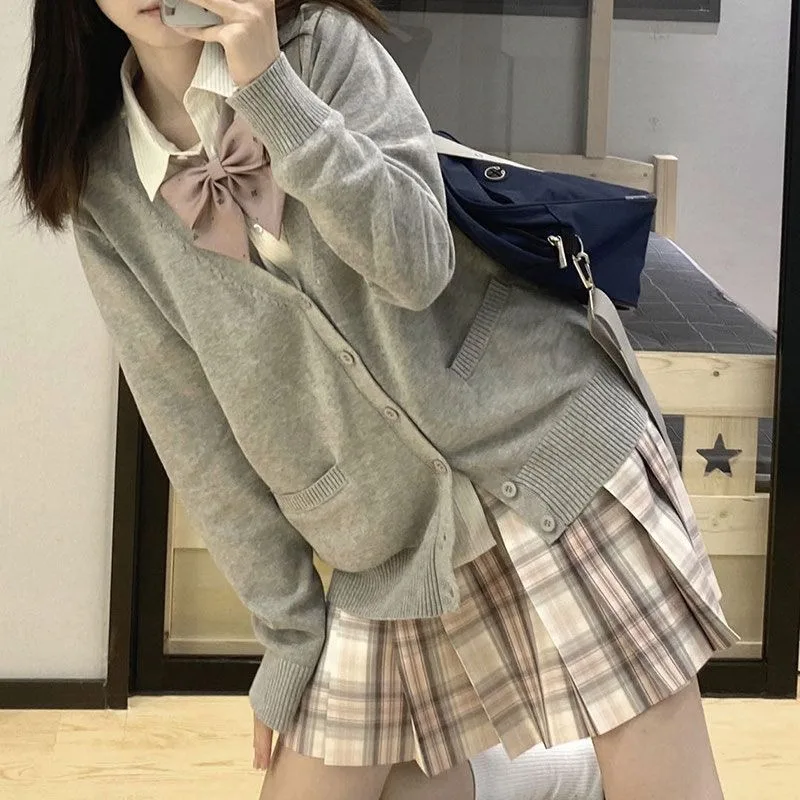 JK Uniform Cardigans Women Coats Students Preppy Solid Long Sleeve Knitted Loose All-match Japanese V-neck Causal Daily Female