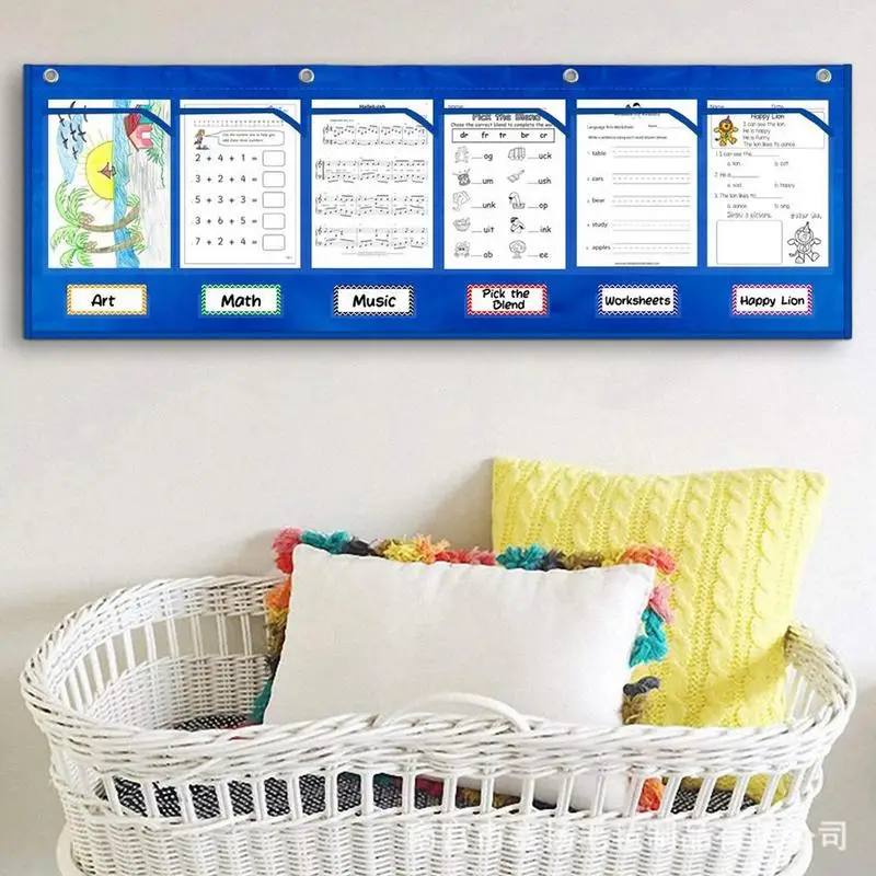 Hanging Wall Organizer For Office Horizontal Storage Pocket Chart With Labels School Paper Organizer For Home With 6 Transparent