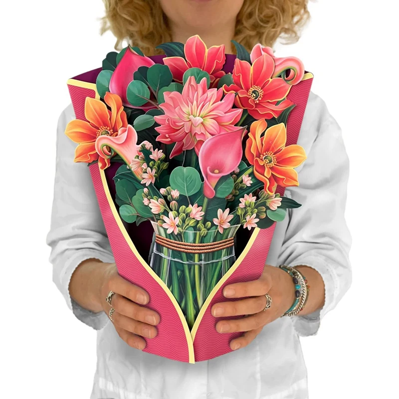 -Tarjetas, Dear Dahlia, tarjetas de felicitación emergentes 3D con ramo de flores para siempre de tamaño natural de 13,8 pulgadas con nota, mano de obra fina