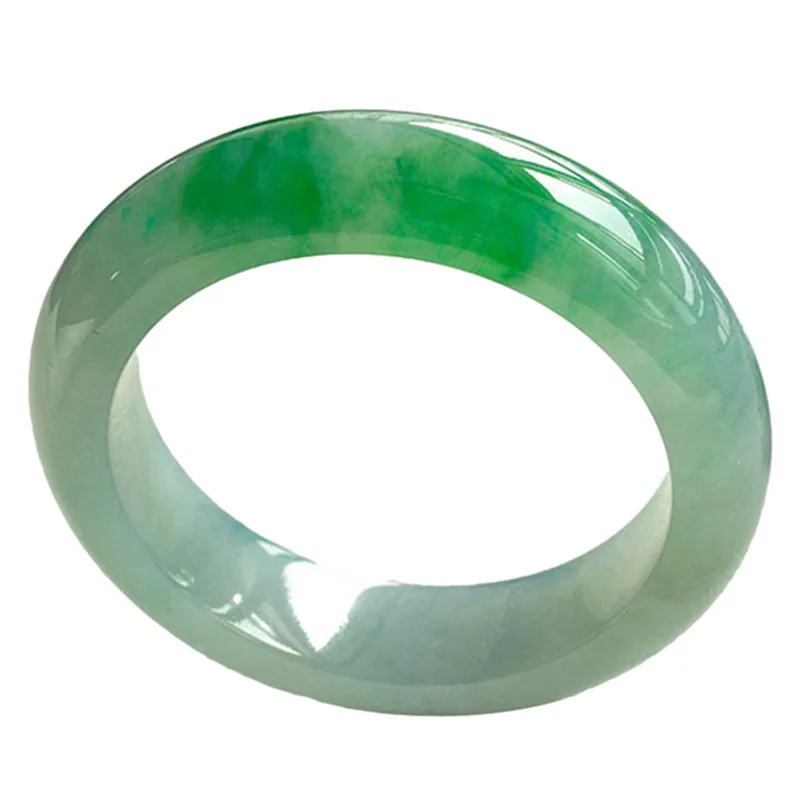 Natural Burmese Jadeite Bracelet for Women, Genuine Bright Green with Flower Pattern, Imperial Green Peace Bracelet