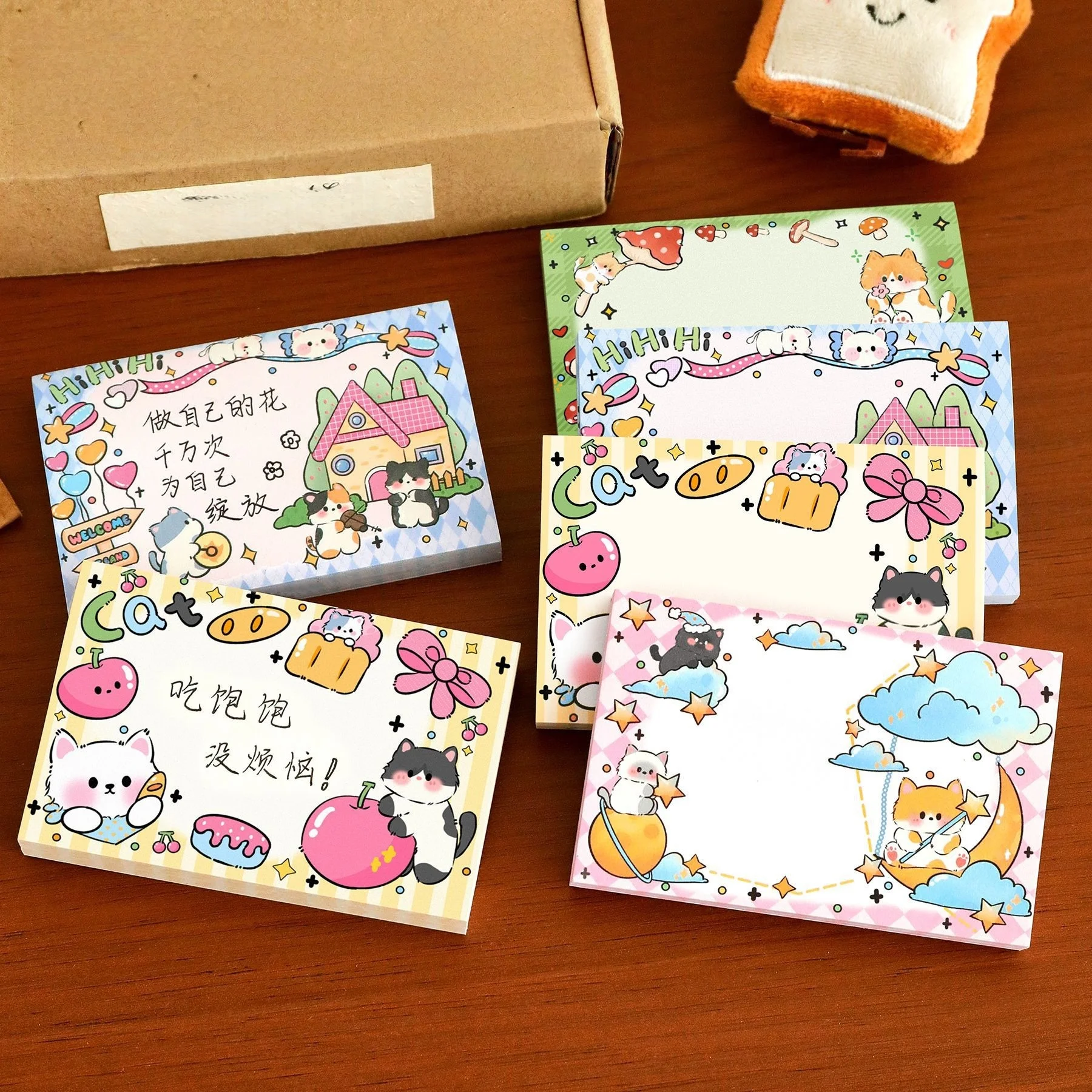 50/200/400sheets Cute Cat Sticky Note Cartoon Student Adhesive Stick Small Animal Stationery Sticker