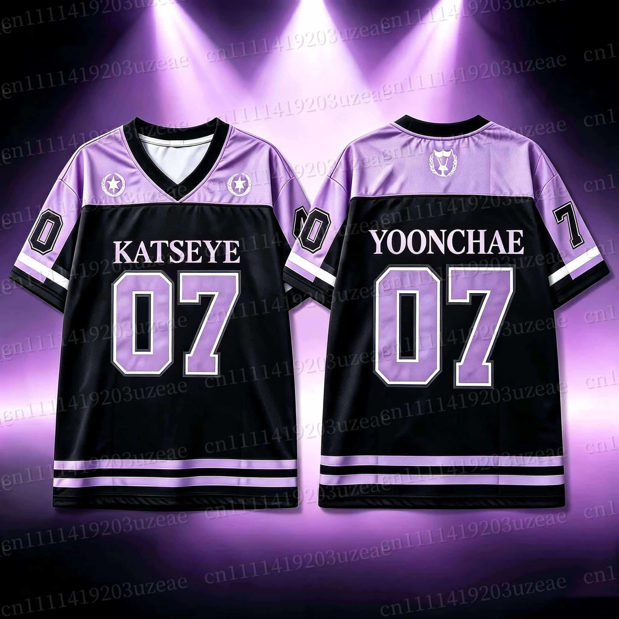 2026 KATSEYE 03 Lila-Schwarzes Baseball-Jersey für Männer und Frauen, Retro Hip-Hop Oversized Fan-T-Shirt, Konzert-Casual-Streetwear-Oberteil – Detail 4