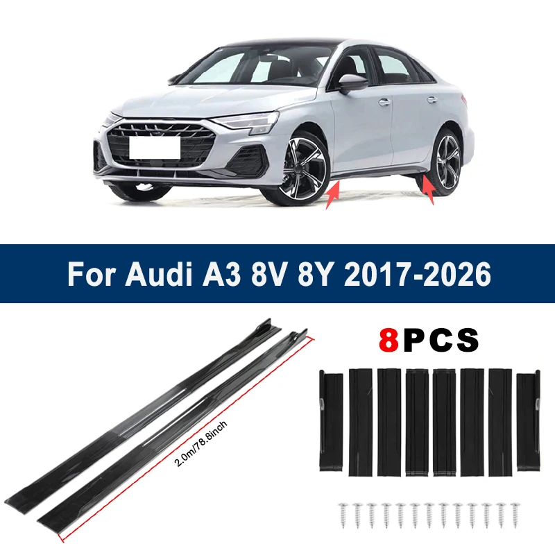 2m Sectional Side Skirt Extension Lips For Audi A3 8V 8Y 2017-2026 - Racing Side Spoiler Car Modified Body Kit Accessories