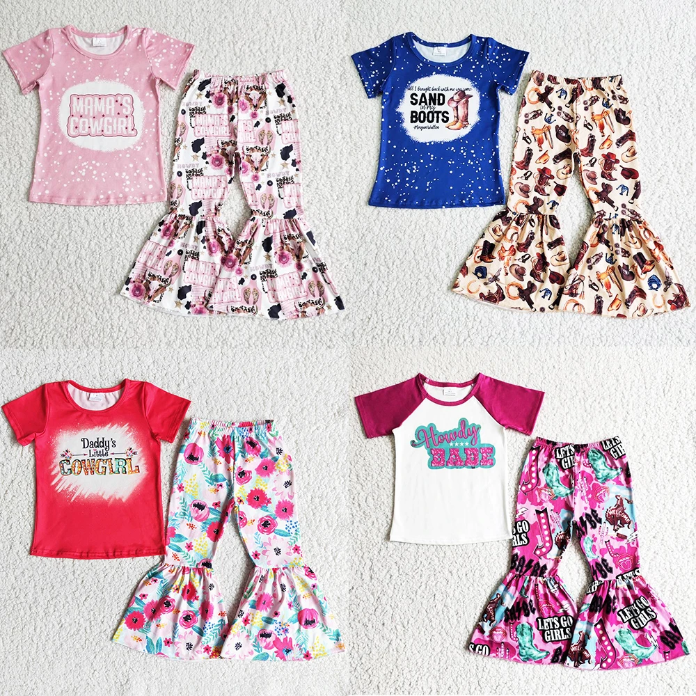 Hot Sale Baby Girls Clothes Short Sleeve Tops Bell Pants Sets Western Kids Clothes Fashion Toddler Girls Clothing Wholesale New