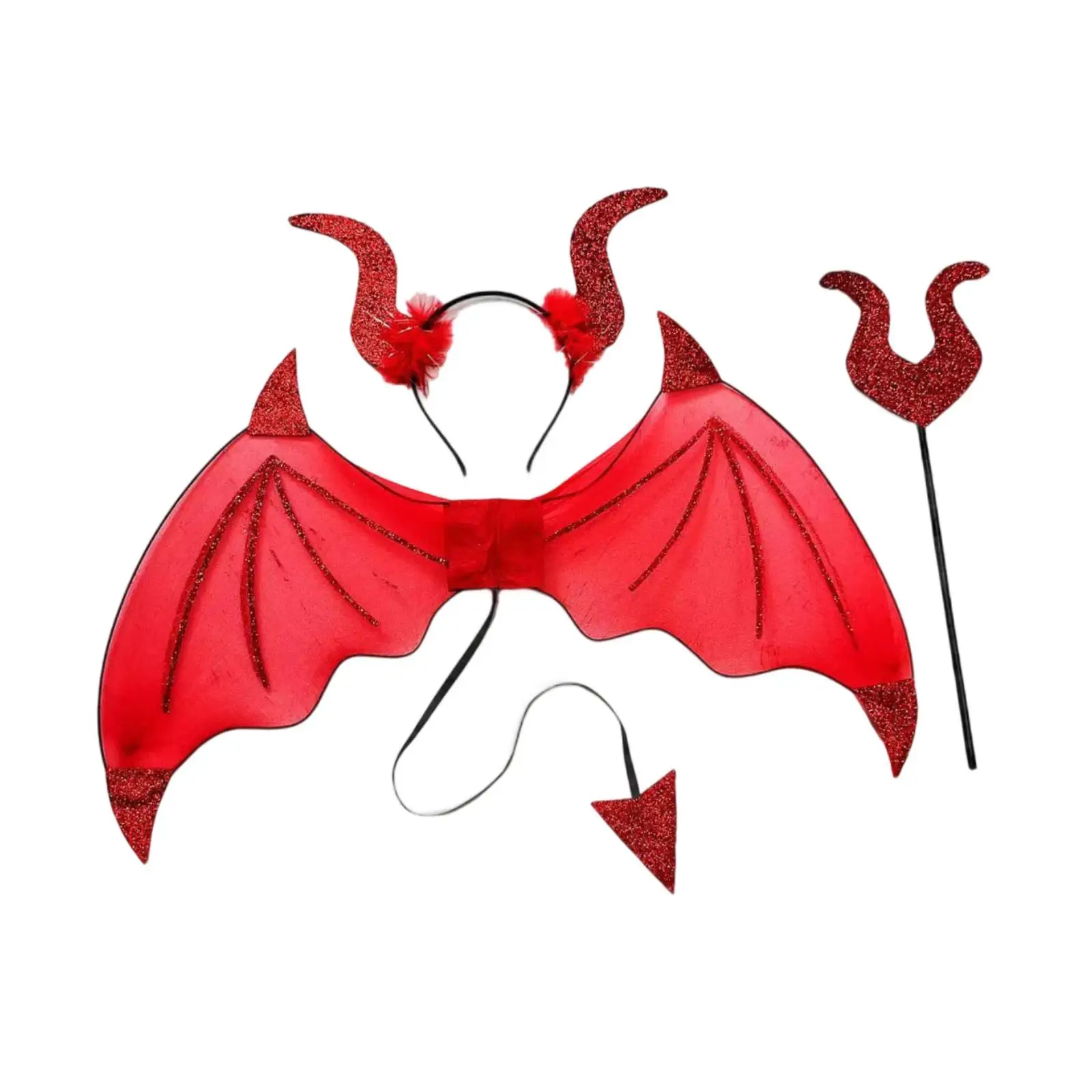 3Pcs Halloween Devil Costume Set Wings Devil and Fork Fancy Dress for Role Playing Party Cosplay Stage Performance
