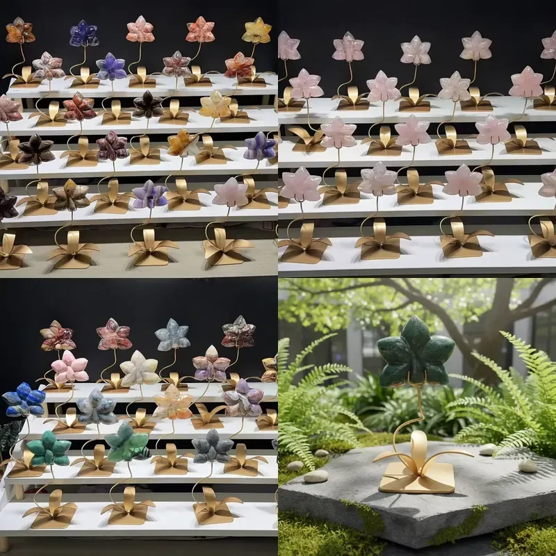 Wholesale Bulk Rose Quartz Mexico Agate Orchid Crystal Crafts Hand Carved Gemstone Golden Healer Flower Cavrings for