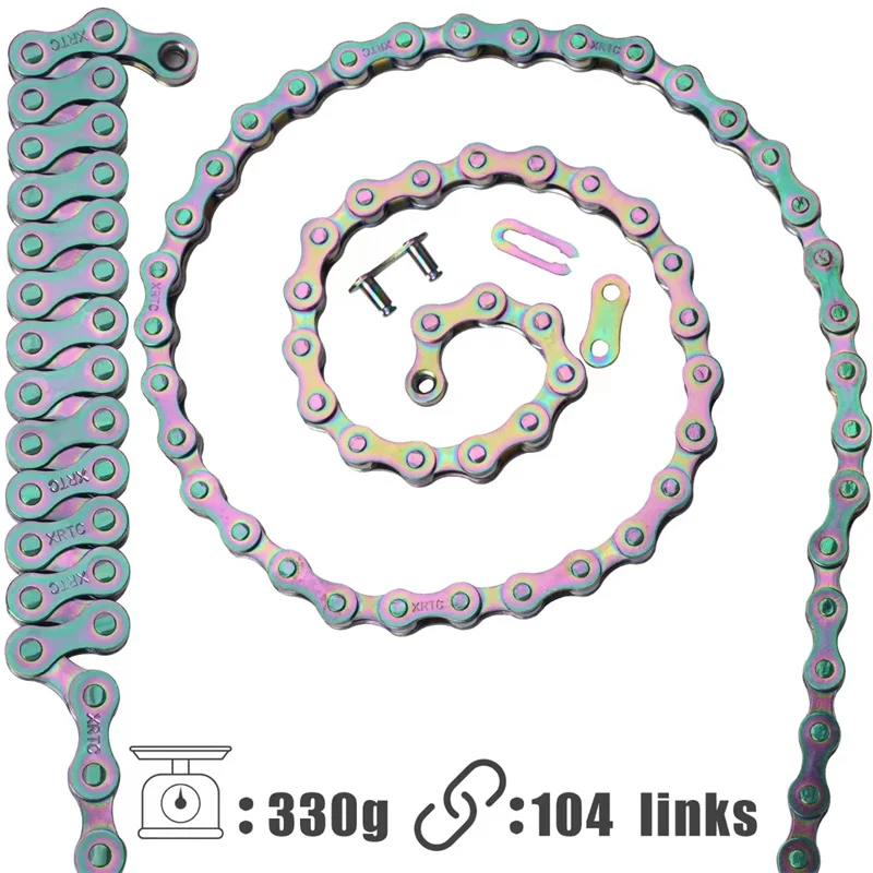 Single Speed Bike Chain,Rainbow Color,1Speed Bicycle Chain,,104Links,MTB/Road Bike Replacement Cycling Parts