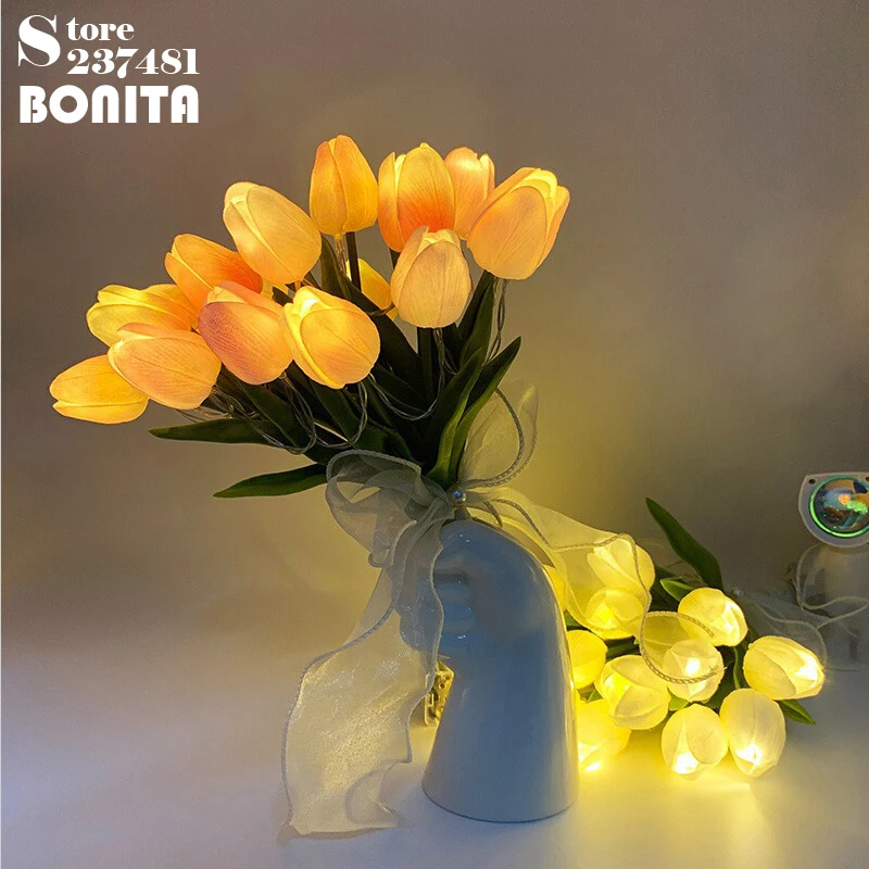 LED Simulated bouquet Pink Milky White Tulip Simulated Flower Table Lamp Bedroom Birthday Valentine's Day Wedding Celebration