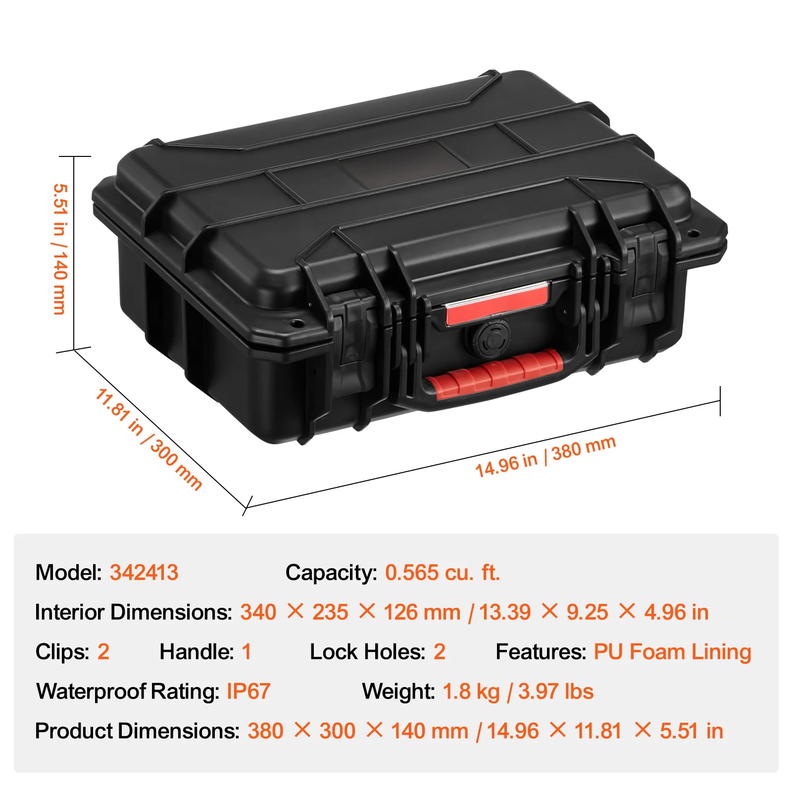 SucceBuy IP67 weerbestendige harde hoes, robuuste beschermhoes met voorgesneden schuim en handgrepen voor reisjacht, militaire camera's