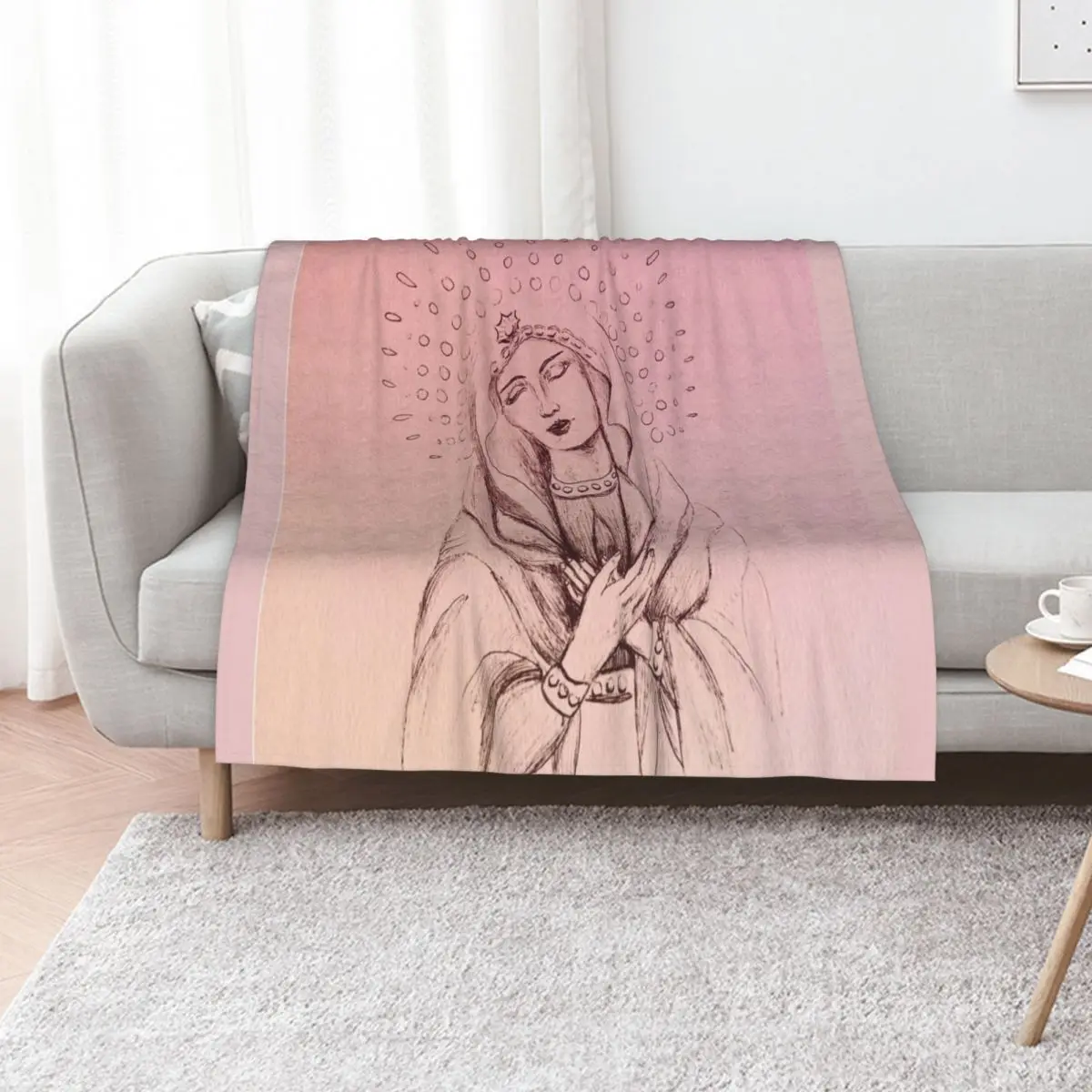 

Mother Mary Heart in Pink Throw Blanket Designers Bed linens Blankets Sofas Of Decoration manga Blankets