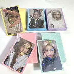 Minkys Glittery Star Love Heart Kpop Toploader Card, Mangas Photocard, Cartões fotográficos Idol, Saco de armazenamento de proteção colorido, 50Pcs Pack