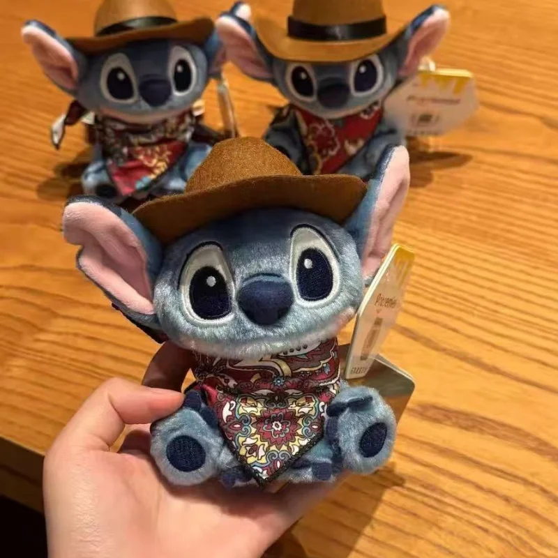 Disney Stitch Anime Periphery West Cowboy Knight Hat Plush Toy Stitch Creativity Cross-Dressing Dick Bag Keychain Girl Gift ﻿