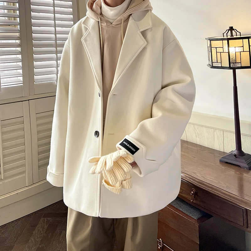 

Модное мужское шерстяное пальто средней длины свободного кроя для осени и зимы, высококачественная ветровка в молодежном стиле, элегантное, однотонное.