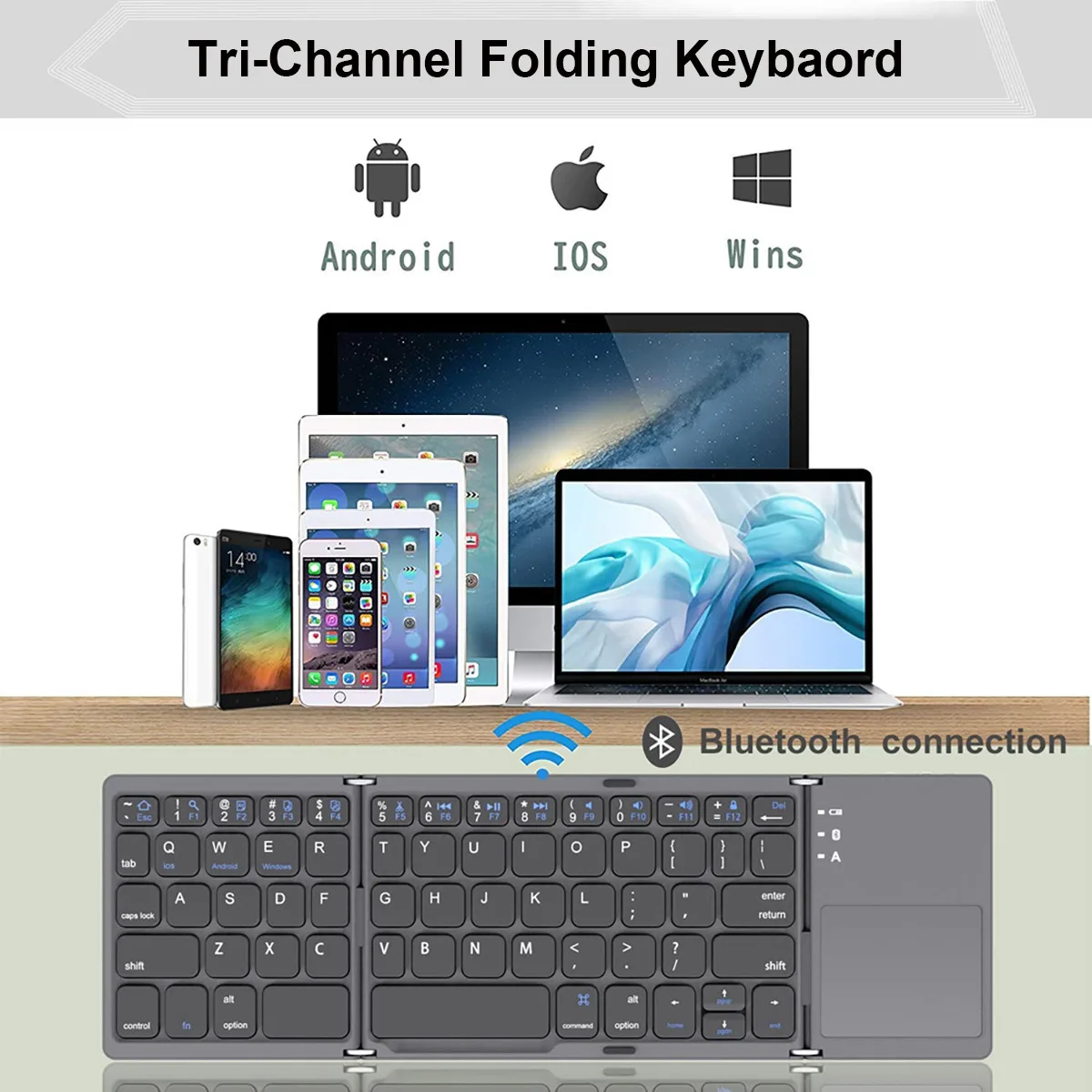 Drievoudig Bluetooth-minitoetsenbord met touchpad Oplaadbaar Lange batterijduur Ergonomisch computertoetsenbord voor tafellaptop PC