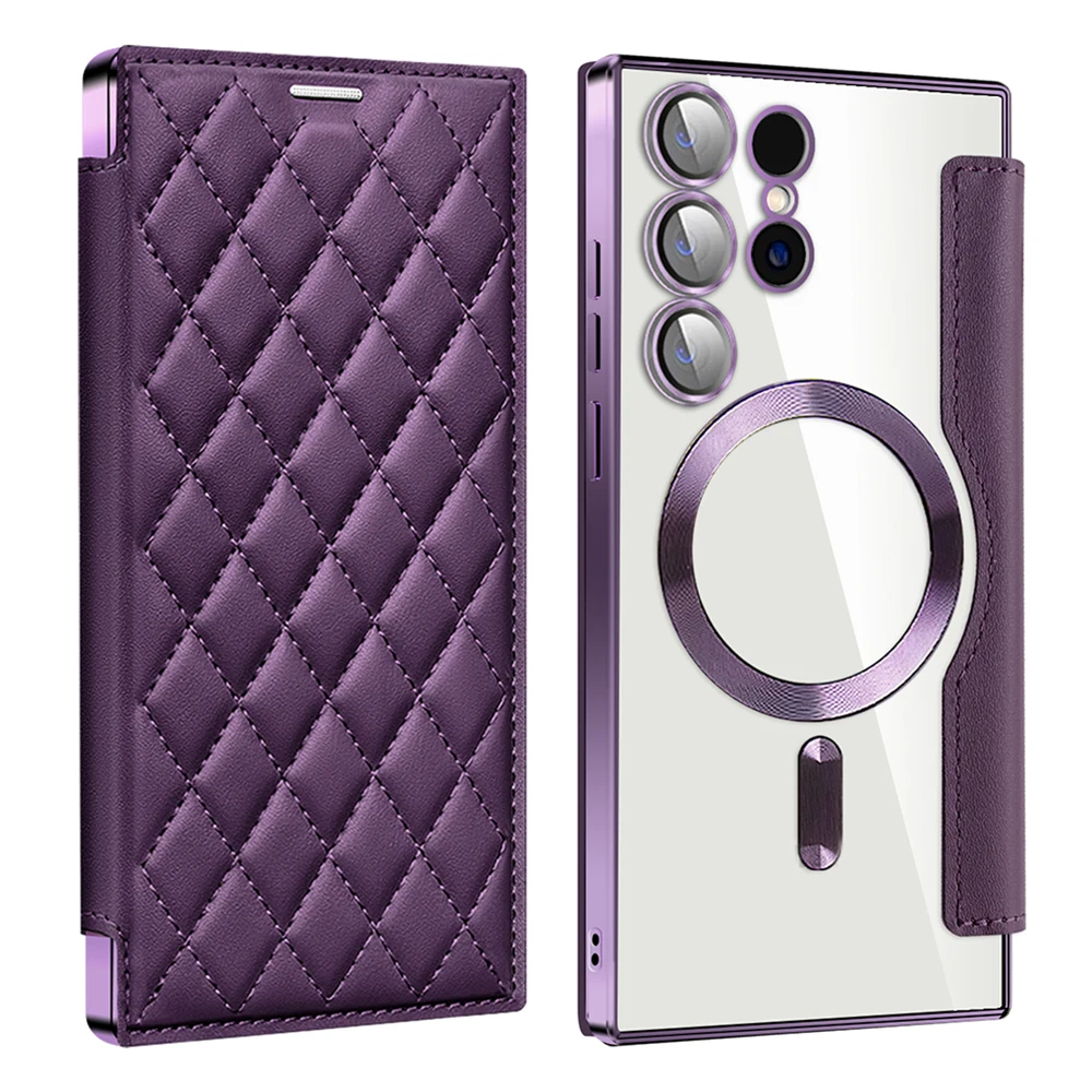 Wallet Case for Samsung Galaxy S26+ Compatible with MagSafe Leather Flip Card Holder Clear Magnetic Back Shockproof Case