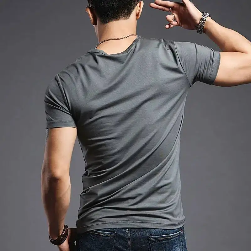 

Summer Men Slim Short Sleeve Quick-Drying T-Shirt Street Fashion Basic Male Clothing New Casual Letter Grey Bottoming Tees Tops