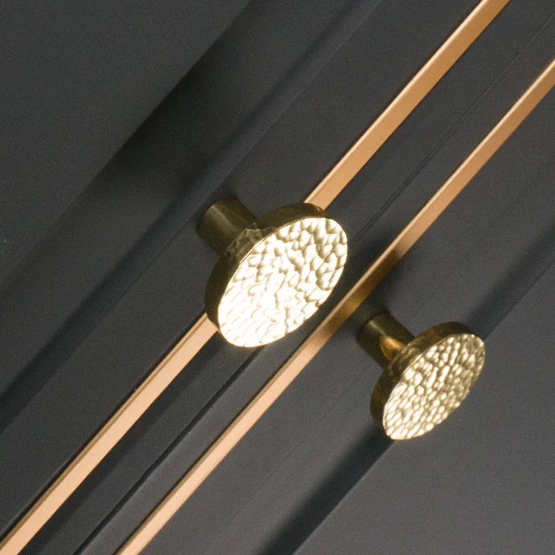 Nordic Pure Brass High-end Handmade Hammer Pattern Closet Dresser Hardware Drawer Cupboard Pull Cabinet Kitchen Furniture Handle