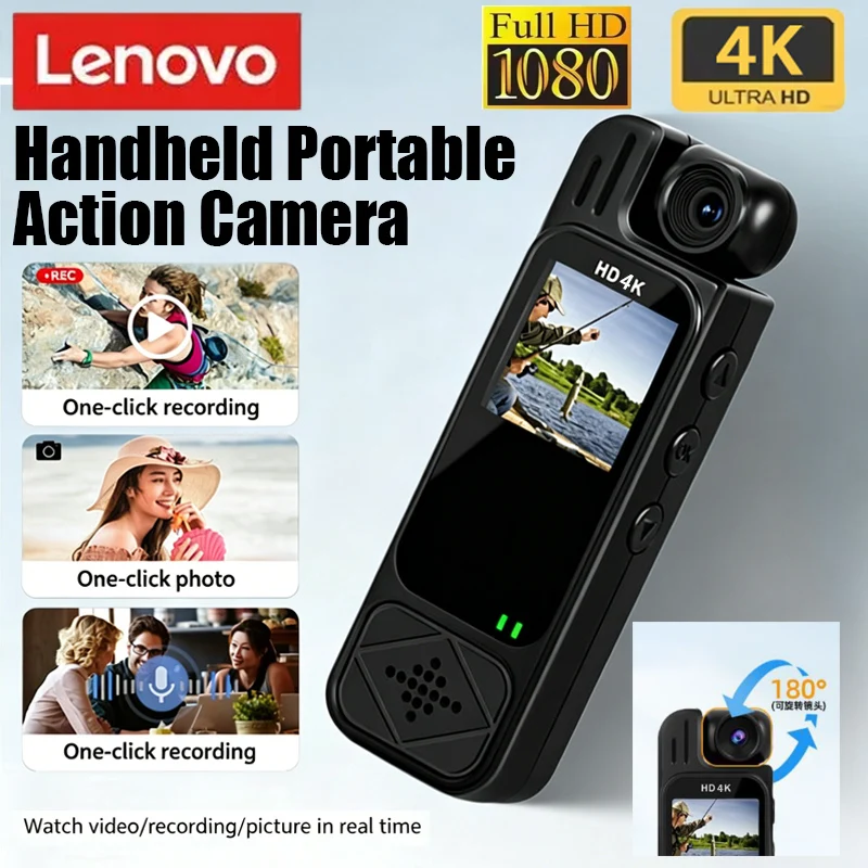 

Спортивная камера Lenovo 4K HD, портативный видеорегистратор, запись аудио и видео, камера с креплением на пояс для встреч, активного отдыха, селфи, езды на велосипеде, путешествий
