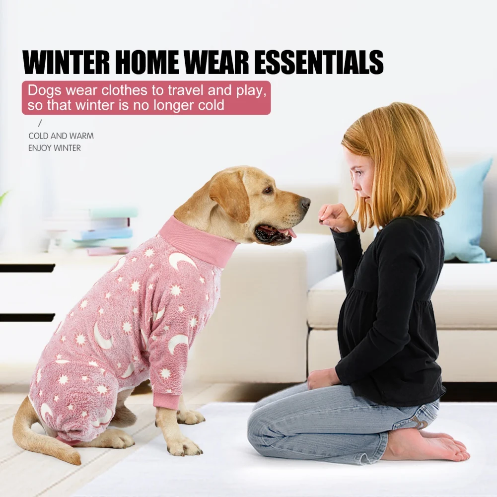 Flannel Dog Pajamas Jumpsuit Dogs Pajamas For Medium Large Dogs Bone Moon Pattern Warm Jumpsuits Coat Dog Clothes