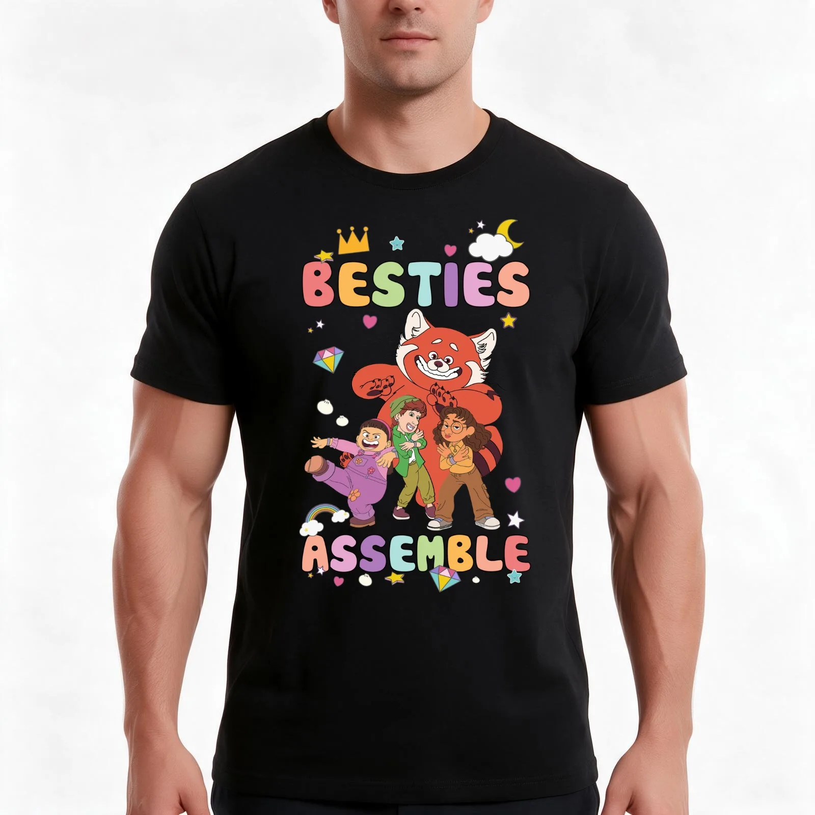 Besties Assemble T-Shirt, Summer Casual Cotton Tee, Oversized Streetwear Tops, Vintage Graphic Print, Loose Fit Short Sleeve