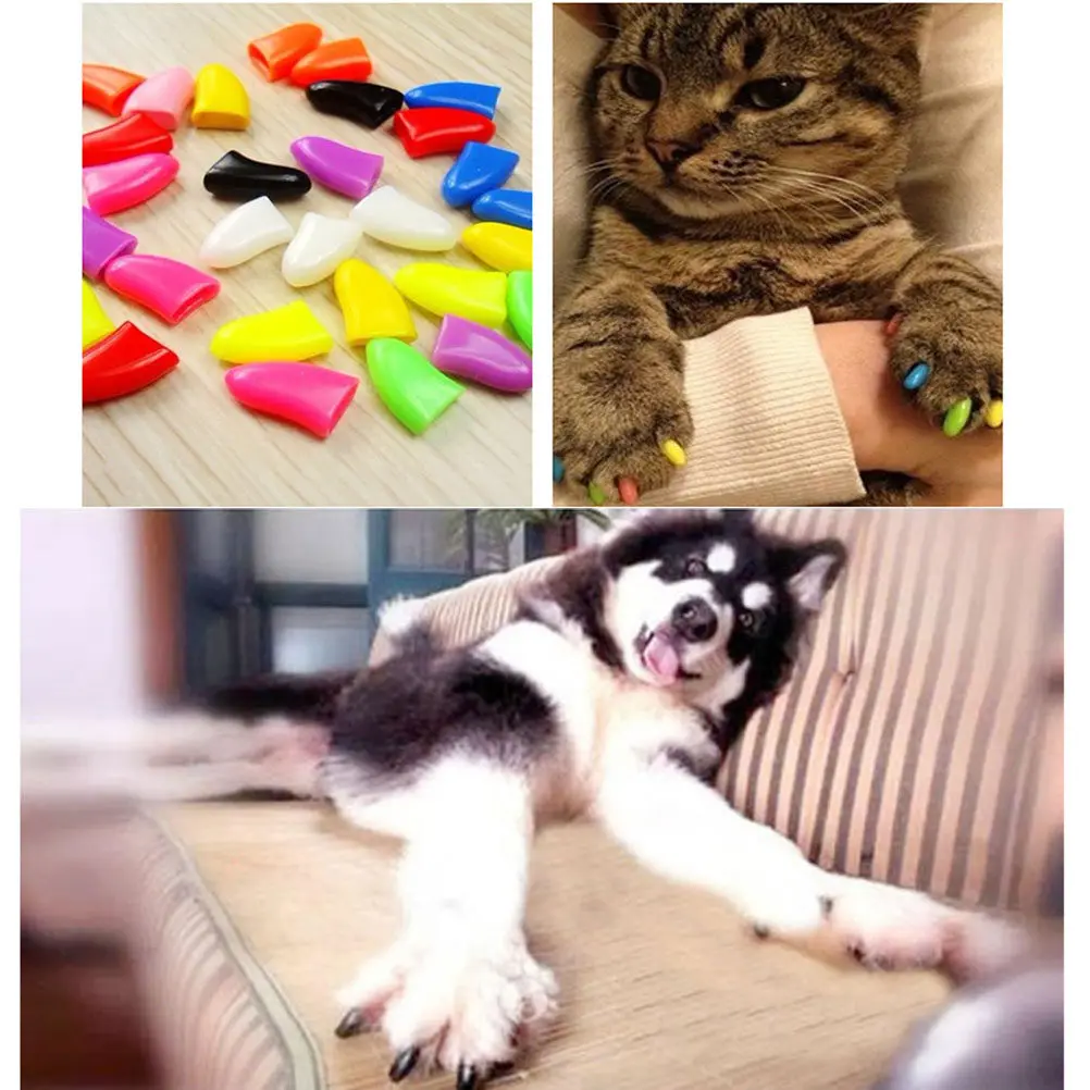 20Pcs Cat Claw Caps Premium Nail Protectors Prevent Furniture Damage Easy Application Natural Feel Size S Black