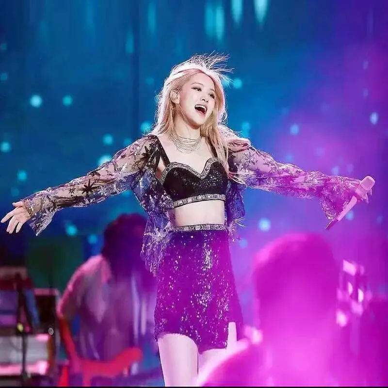 Women Kpop ROSE Group Stage Dance Shiny Sling Tops Jazz Dancewear Performance Costume Sequins Skirt Sexy Festival Outfits view 3