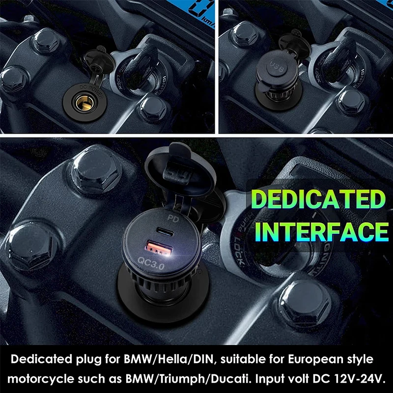 Motorcycle QC3.0 USB Type C PD Fast Charger Power Adapter Hella DIN Plug Socket For BMW R1250 1300GS For Ducati For Triumph view 6