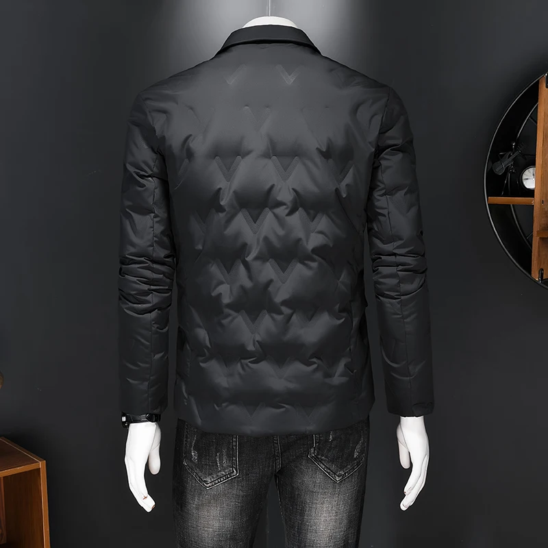 Autumn Winter Embroidery Men's Down Coats Luxury Solid Color Single Breasted White Duck Down Male Blazers Man Overcoats